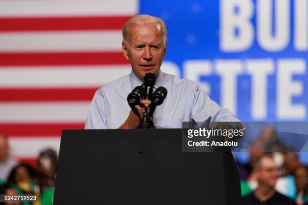President Joe Biden speaks at a rally with Maryland Democrats at Richard Montgomery High School in Rockville, Maryland on August 25, 2022.