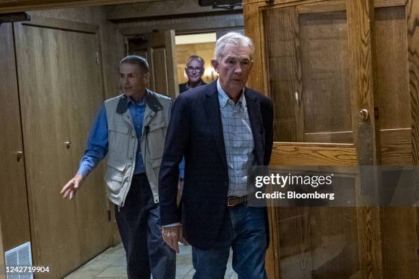 Jerome Powell, chairman of the U.S. Federal Reserve, leaves the reception dinner at the Jackson Hole economic symposium in Moran, Wyoming, US, on...