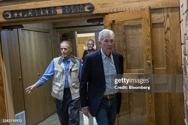 Jerome Powell, chairman of the U.S. Federal Reserve, leaves the reception dinner at the Jackson Hole economic symposium in Moran, Wyoming, US, on...