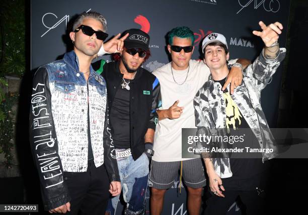 Erick Brian Colon, Richard Camacho, Zabdiel De Jesus and Christopher Velez of the musical group CNCO attend their XOXO album release party on August...