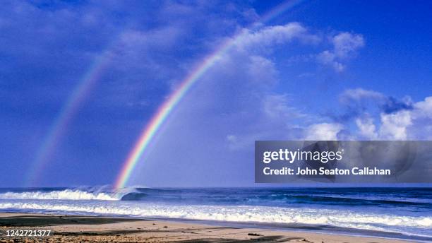 usa, hawaii, winter waves at ehukai beach park - haleiwa stock-fotos und bilder