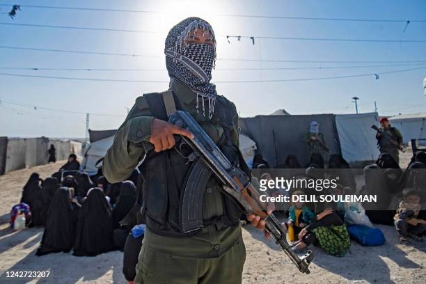 Picture shows the Kurdish-run al-Hol camp, which holds relatives of suspected Islamic State group fighters in the northeastern Hasakeh governorate,...