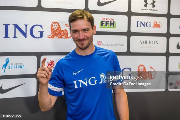 Felix Neureuther gestures during the Champions for Charity on August 24, 2022 in Frankfurt am Main, Germany.