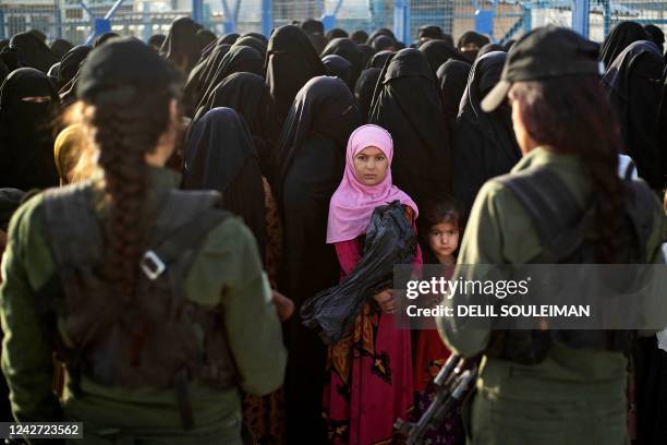 Picture shows the Kurdish-run al-Hol camp, which holds relatives of suspected Islamic State group fighters in the northeastern Hasakeh governorate,...