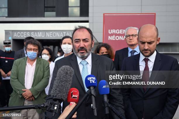 French Health Minister Francois Braun and French Junior minister for Digital Transition and Telecommunications Jean-Noel Barrot speak to the press...