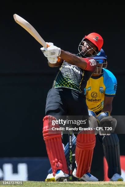 Evin Lewis of Saint Kitts & Nevis Patriots hits 6 during the 2022 Hero Caribbean Premier League - The 6IXTY Men's match 4 between Saint Lucia Kings...