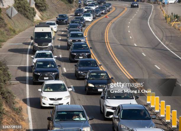 Pacific Coast Highway in Pacific Palisades is crowded with afternoon traffic on Thursday, Aug. 25, 2022.
