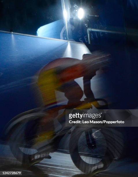 Cycling action on day four of the London 6 Day race at the Lee Valley Velodrome on October 26th 2018 in London, England.