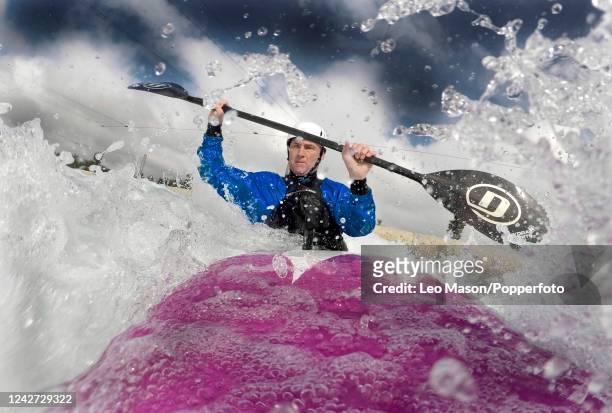 Les Ford of Great Britain Forerunners during practice for the British Open Canoe Slalom Championships at Lee Valley White Water Centre on September...