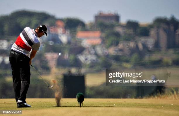 Henrik Stenson of Sweden driving off the tee during the second round of the 142nd Open Championship at Muirfield on July 19, 2013 in Gullane,...