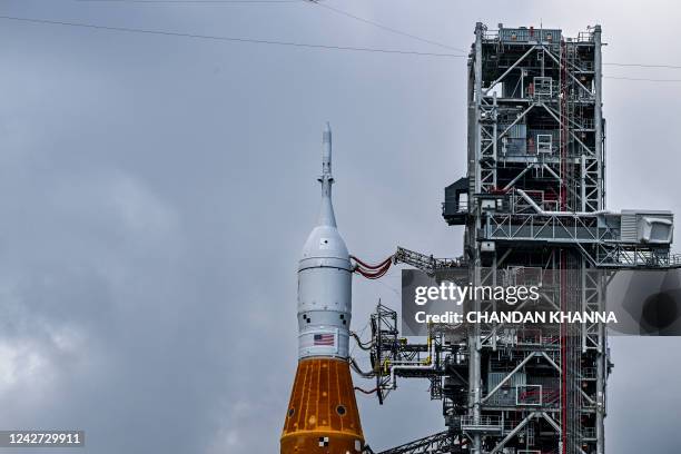 The Artemis I rocket sits on the launch pad at Kennedy Space Center in Cape Canaveral, Florida, on August 26 ahead of its expected launch on August...