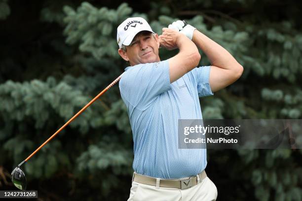 Lee Janzen tees off on the second tee during the first round of The Ally Challenge presented by McLaren at Warwick Hills Golf &amp; Country Club,...