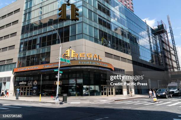 View of Regal Cinemas Union Square as its parent company Cineworld Group PLC is preparing to file for bankruptcy within weeks. Company is struggling...