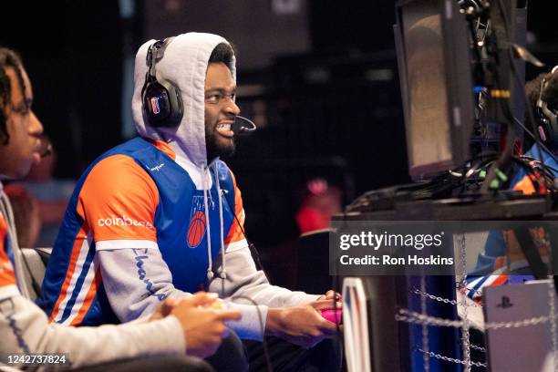 Kerry of the Knicks Gaming reacts to a play during the 2022 NBA 2K 5v5 Playoff Championship Eastern Conference Finals on August 26, 2022 at NBA 2K...