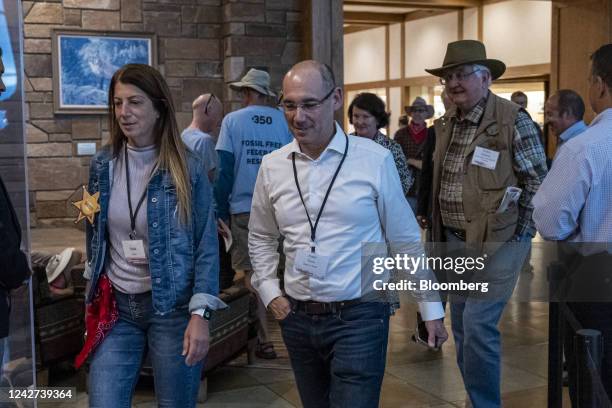 Amir Yaron, governor of the Bank of Israel, center, arrives for dinner at the Jackson Hole economic symposium in Moran, Wyoming, US, on Friday, Aug....