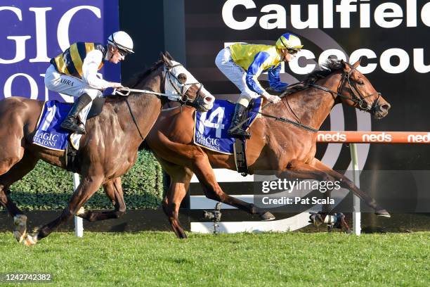 Snapdancer ridden by Ethan Brown wins the Magic Millions Memsie Stakes at Caulfield Racecourse on August 27, 2022 in Caulfield, Australia.