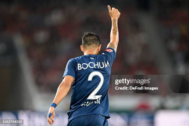 Cristian Gamboa of VfL Bochum gestures during the Bundesliga match between Sport-Club Freiburg and VfL Bochum 1848 at Europa-Park Stadion on August...