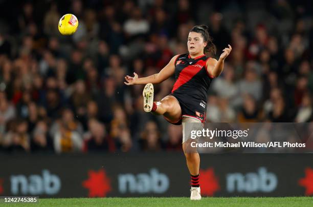 Madison Prespakis of the Bombers in action during the 2022 S7 AFLW Round 01 match between the Essendon Bombers and the Hawthorn Hawks at Marvel...