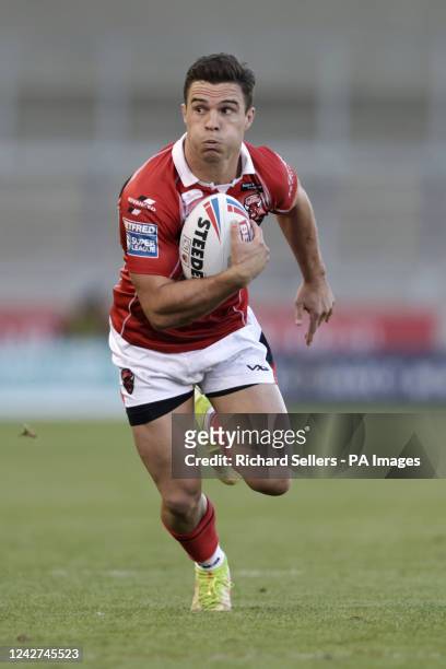 Salford reds Brodie Croft in action during the Betfred Super League match at The AJ Bell Stadium, Salford. Picture date: Thursday August 25, 2022.