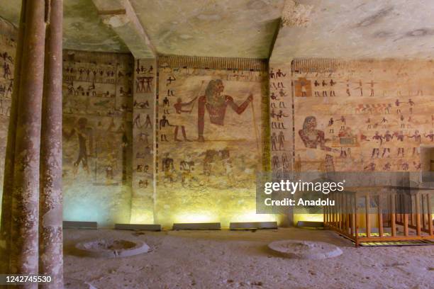 View of the Beni Hasan ancient Egyptian cemetery, which also has some Old Kingdom burials at the site, in Minya, Egypt on August 18, 2022. At this...