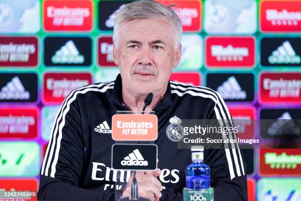Coach Carlo Ancelotti of Real Madrid during the Training and press conference of Real Madrid at the Ciudad Deportiva Real Madrid on August 27, 2022...