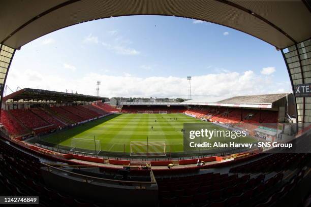 General view of Pittodrie during a cinch Premiership match between Aberdeen and Livingston at Pittodrie Stadium, on August 27 in Aberdeen, Scotland.