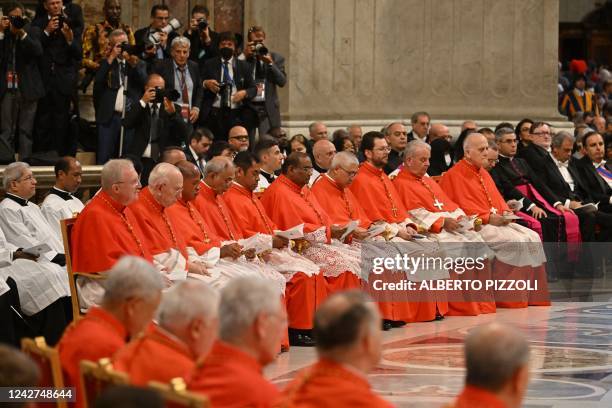 Bishops who are to be elevated Cardinals by the Pope attend a consistory to create 20 new cardinals, on August 27, 2022 at St. Peter's Basilica in...