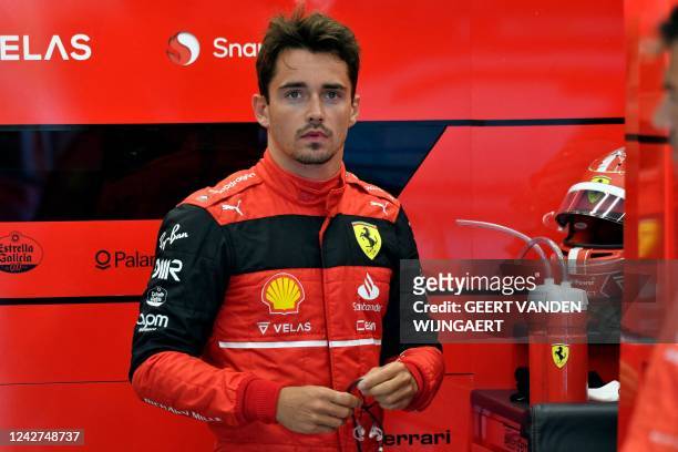 Ferrari's Monegasque driver Charles Leclerc is seen ahead of the qualifying session for the Belgian Formula One Grand Prix at Spa-Francorchamps...