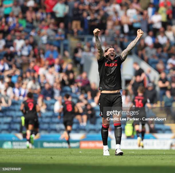 Stoke City's Aden Flint celebrates after Stoke City's Lewis Baker scores in the 27th minute to make it 0-1 during the Sky Bet Championship between...