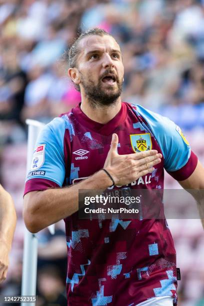 Goal 0-1 Jay Rodriguez of Burnley celebrates his goal during the Sky Bet Championship match between Wigan Athletic and Burnley at the DW Stadium,...