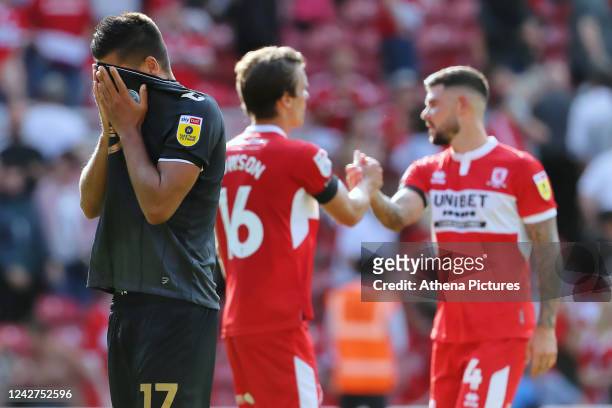 Joel Piroe of Swansea City shows his disappointment after the fianl whistle during the Sky Bet Championship match between Middlesbrough and Swansea...