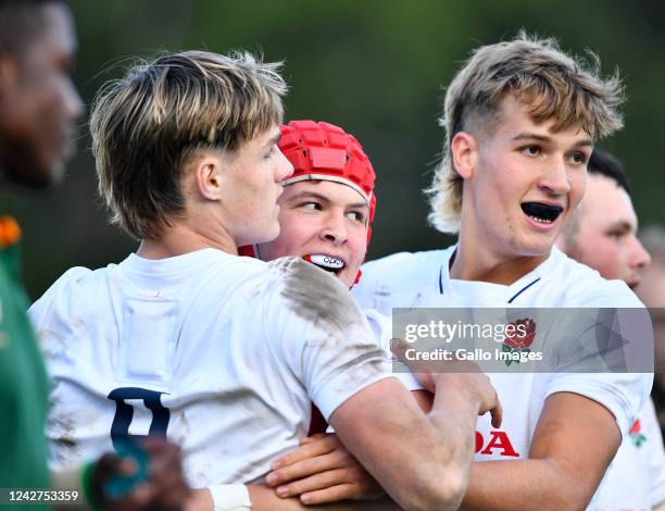 Loic Keasey of England U18 celebrates after scoring a try during the U18 International Series match between South Africa and England at Paarl...