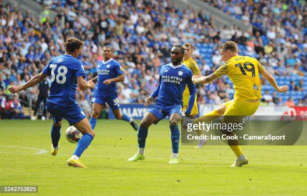 Preston North End's Emil Riis Jakobsen has a shot at goal during the Sky Bet Championship between Cardiff City and Preston North End at Cardiff City...