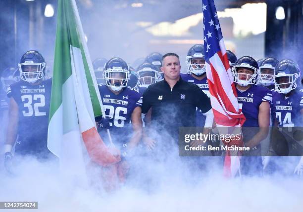 Dublin , Ireland - 27 August 2022; Northwestern Wildcats head coach Pat Fitzgerald awaits to lead his team out before the Aer Lingus College Football...