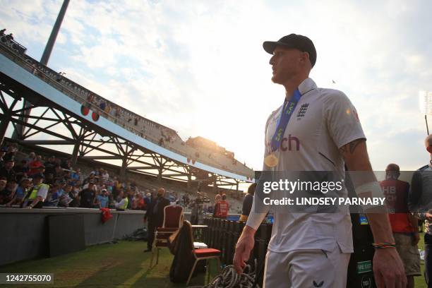 England's captain Ben Stokes leaves after conducting the after match interviews on day 3 of the second Test match between England and South Africa at...