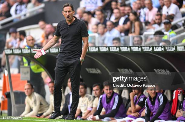 Head coach, Roger Schmidt of SL Benfica reacts during the Liga Portugal Bwin match between Boavista and SL Benfica at Estadio do Bessa on August 27,...