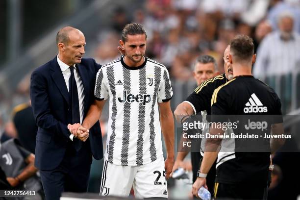 Massimiliano Allegri, Adrien Rabiot of Juventus during the Serie A match between Juventus and AS Roma at Allianz Stadium on August 27, 2022 in Turin,...