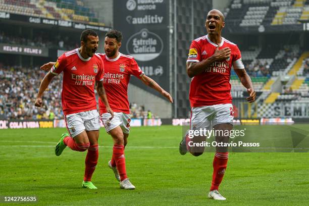 João Mário of SL Benfica celebrates after scores his sides second goal during the Liga Portugal Bwin match between Boavista and SL Benfica at Estadio...