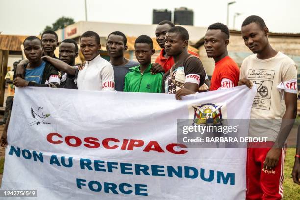 Opposition demonstrators hold a banner which reads "No to the referendum, Force", during a protest organized by the "Republican Bloc", against a...