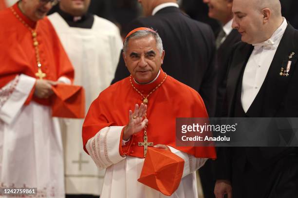 Italian cardinal Giovanni Angelo Becciu arrives for the consistory celebrated by Pope Francis for the creation of new cardinals in St. Peterâs...