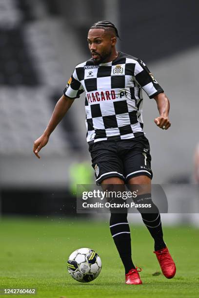 Kenji Gorré of Boavista in action during the Liga Portugal Bwin match between Boavista and SL Benfica at Estadio do Bessa on August 27, 2022 in...