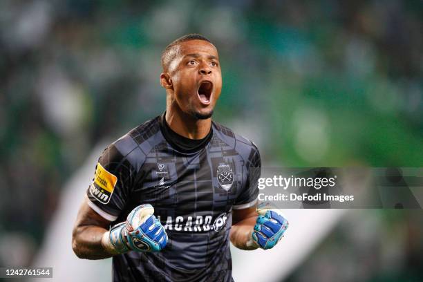 Paulo Vitor of GD Chaves celebrate after winning during the Liga Portugal Bwin match between Sporting CP and GD Chaves at Estadio Jose Alvalade on...