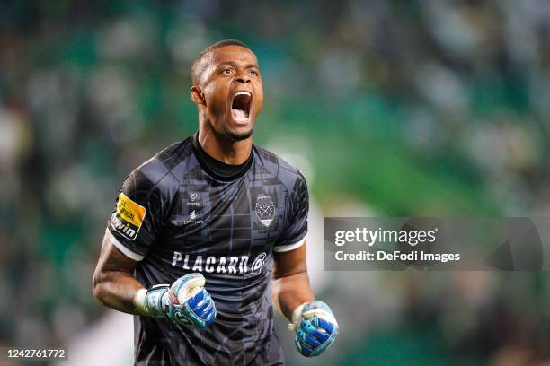 Paulo Vitor of GD Chaves celebrate after winning during the Liga Portugal Bwin match between Sporting CP and GD Chaves at Estadio Jose Alvalade on...