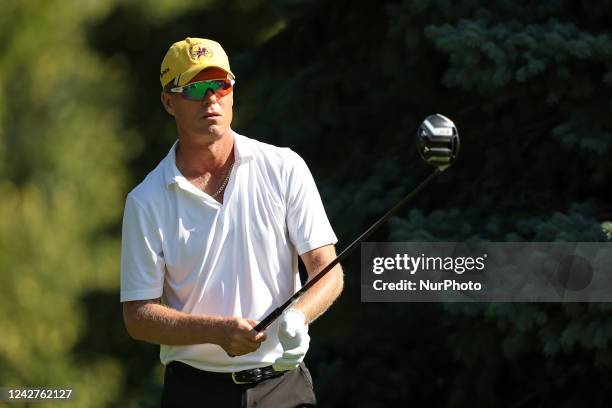 John Senden of Australia tees off on the second tee during the second round of The Ally Challenge presented by McLaren at Warwick Hills Golf &amp;...