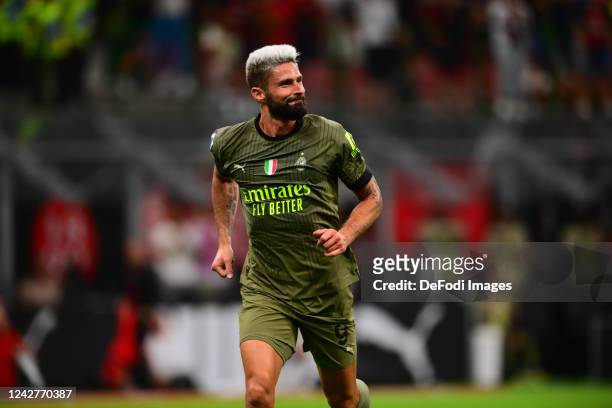 Olivier Giroud of Ac Milan celebrates after scoring his team's second goal during AC Milan - Bologna FC , 3rd turn of Serie A Tim 2022/23 in San Siro...
