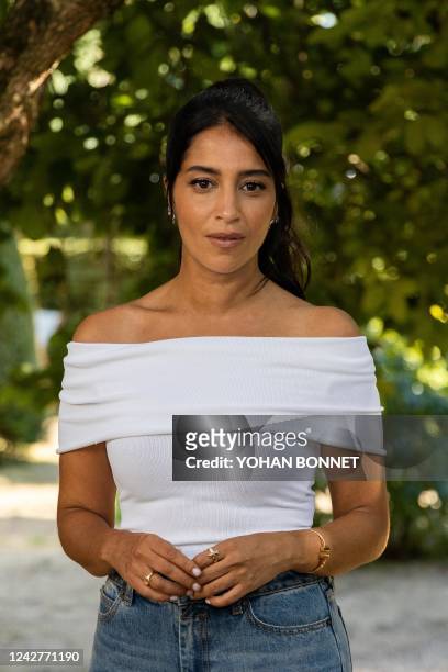 French actress Leila Bekhti poses during a photocall for the film 'C'est Mon Homme' during the 15th Francophone Angouleme film festival in Angouleme,...