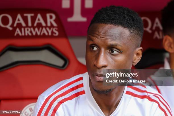 Bouna Sarr of Bayern Muenchen sits on the bench prior to the Bundesliga match between FC Bayern München and Borussia Mönchengladbach at Allianz Arena...