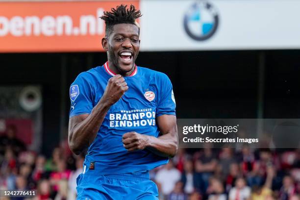 Ibrahim Sangare of PSV celebrates 0-3 during the Dutch Eredivisie match between Excelsior v PSV at the Van Donge & De Roo Stadium on August 28, 2022...