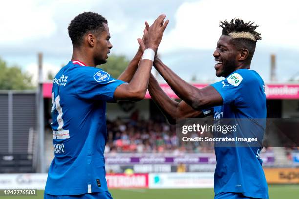 Ibrahim Sangare of PSV celebrates 0-2 with Cody Gakpo of PSV during the Dutch Eredivisie match between Excelsior v PSV at the Van Donge & De Roo...