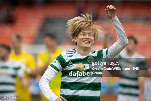 Kyogo Furuhashi at Full Time during a cinch Premiership match between Dundee United and Celtic at Tannadice, on August 28 in Dundee, Scotland.